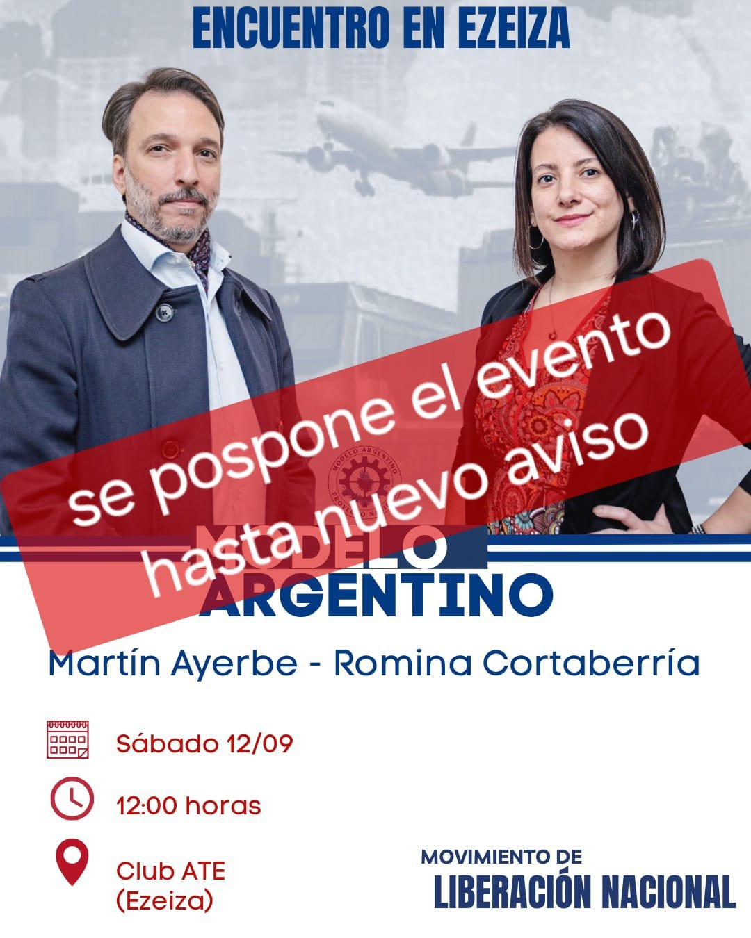 Martín Ayerbe y Romina Cortaberría en Ezeiza